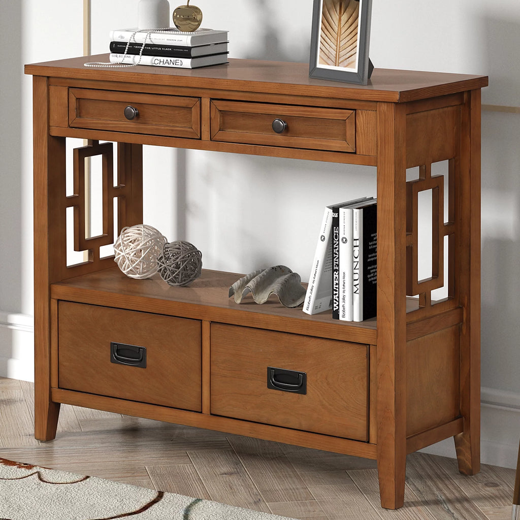 36'' Pine Wood Console Table with 4 Drawers & 1 Storage Shelf N8718