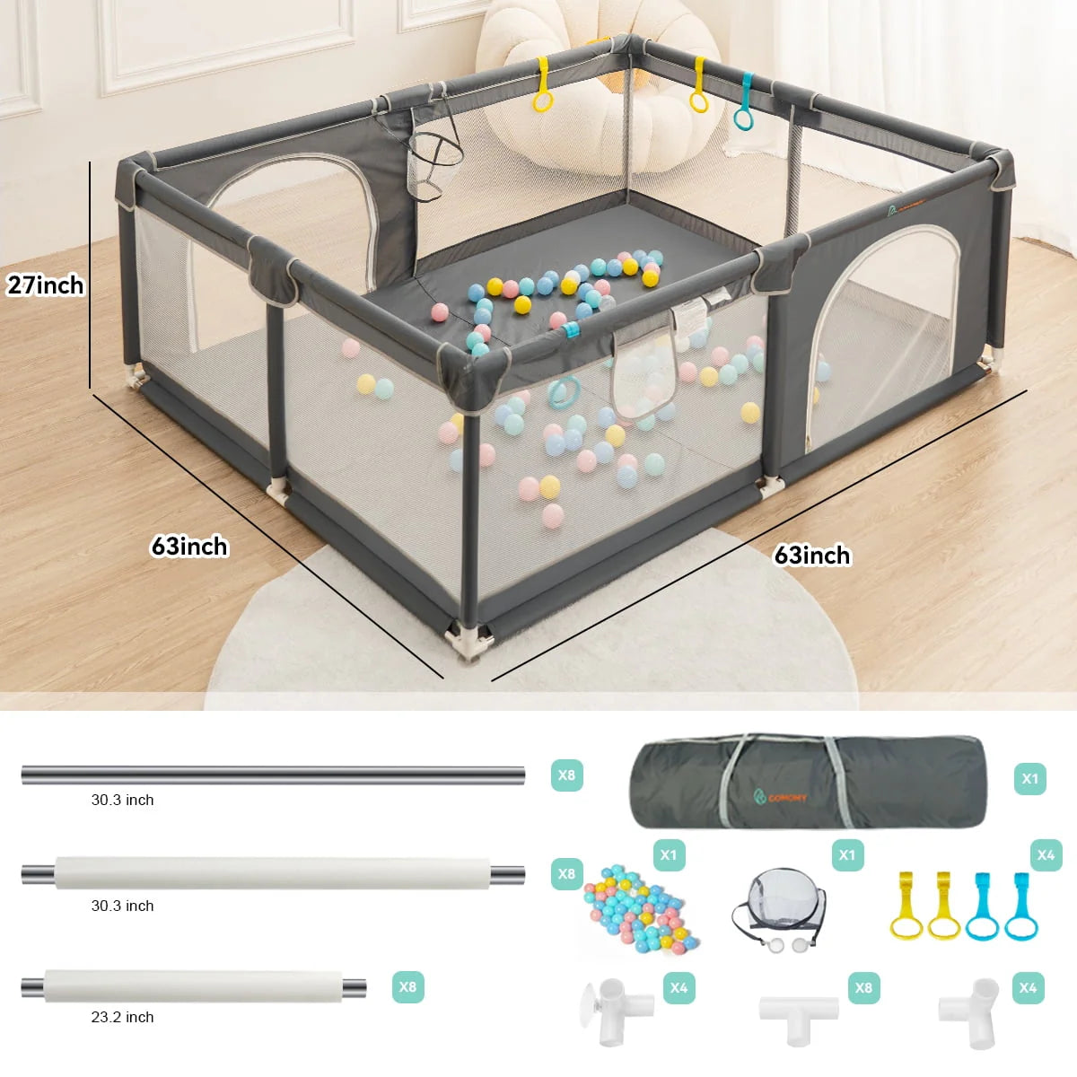 63x63'' Gray Baby Playpen S338730