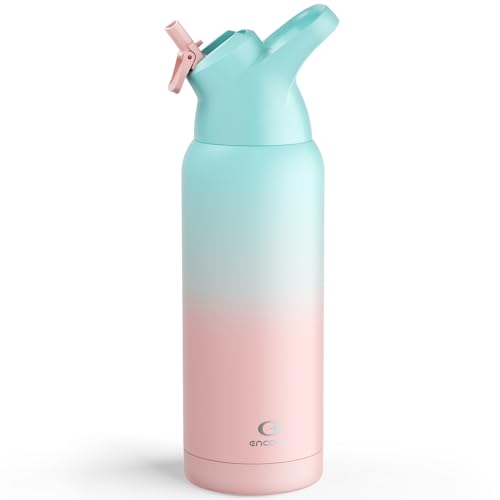 24 oz Black Insulated Stainless Steel Water Bottle with Straw A415