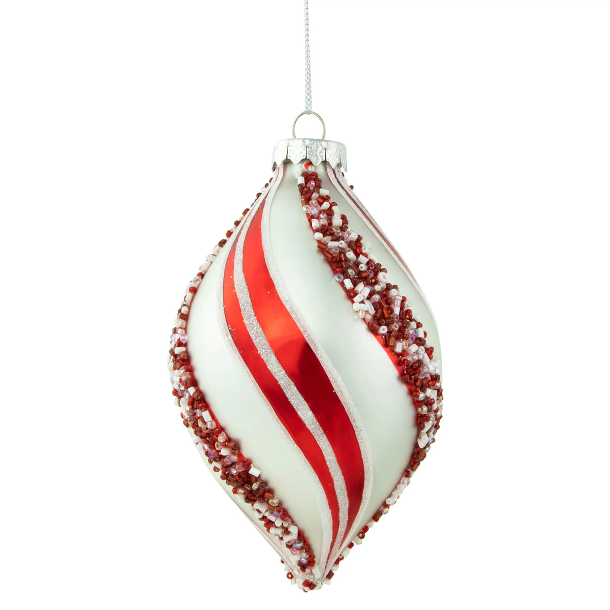 Set of 2 White and Red Glass Christmas Ornaments X4704