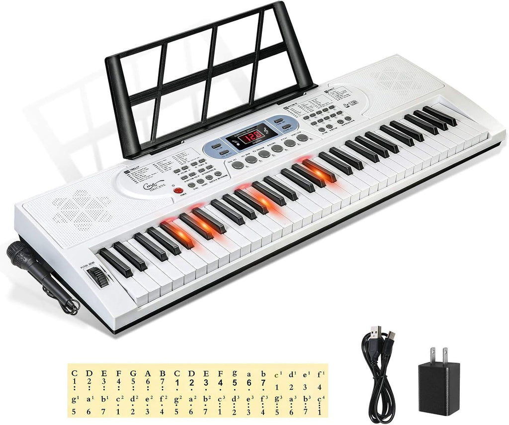 61 Key Lighted Keys Electronic Keyboard Piano with Microphone O40963