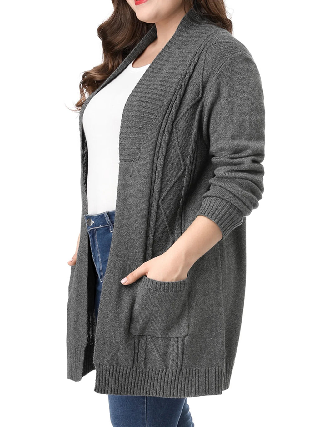 Plus Size Open Front Long Sleeves Kimono Cardigan W207