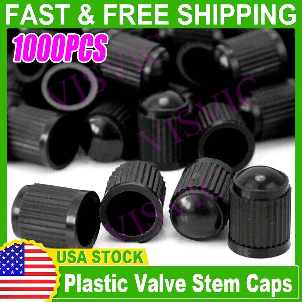 1000 Black Plastic Tire Valve Stem Caps R7079