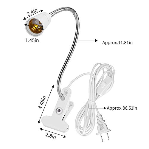 Aluminum Wire Neck Clip Light Socket 2-Pack Desk Clamp Lamp Holder Adjustable Light Stand With Switch 6.8ft Cable E26/E27 Clip Lamp Fixture I697519