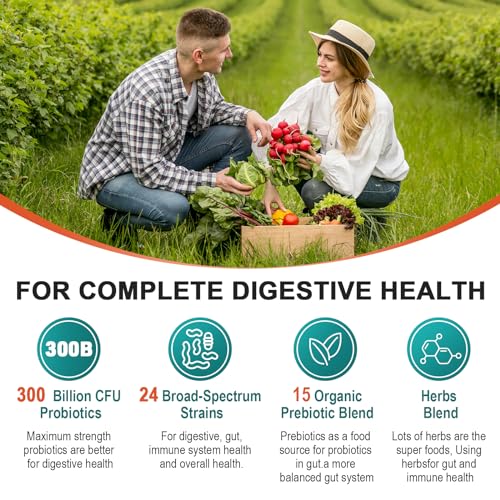 300 Billion CFU 24 Strains Probiotic with 15 Organic Herbs Prebiotics Blend T69532
