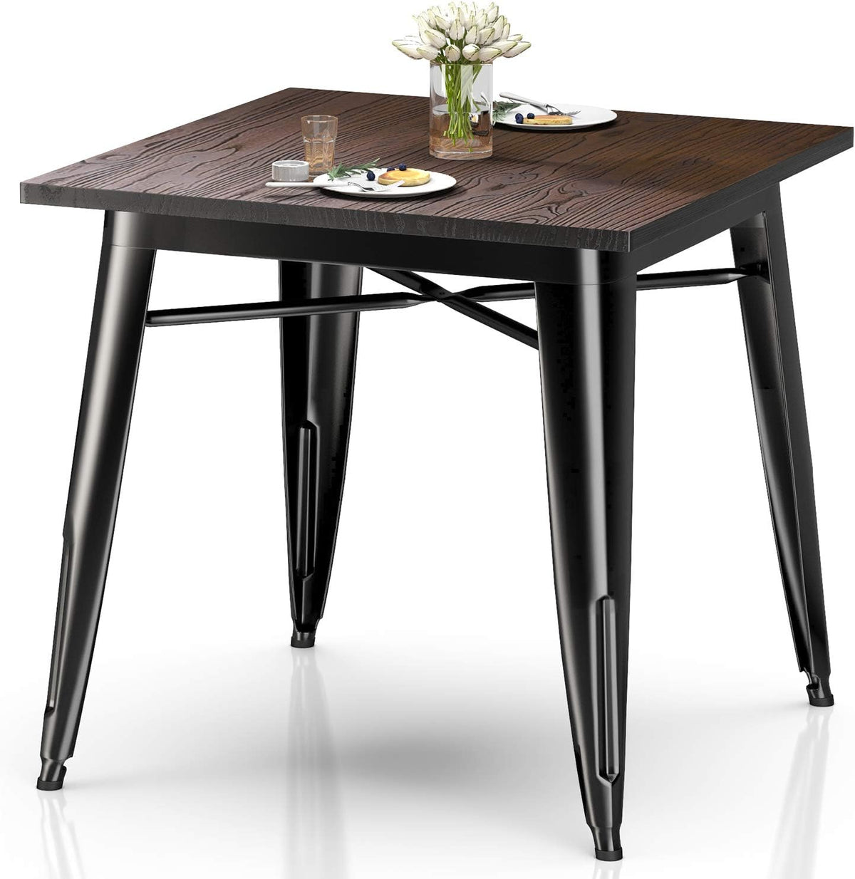 Square Solid Wood Top Metal Dining Table A79761