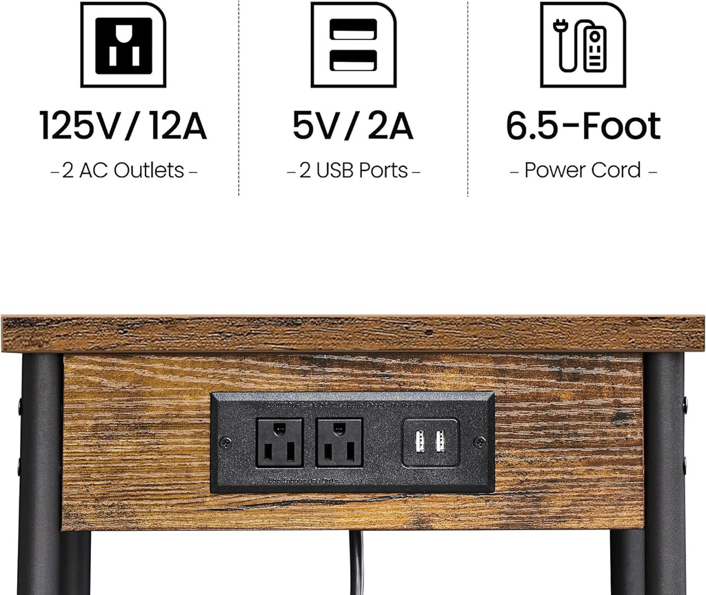 3-Tier End Table with Charging Station and USB Ports U1606