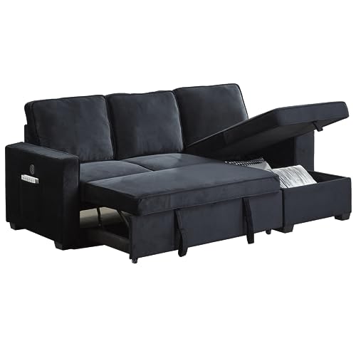 Brown Velvet L-Shaped Sectional Sofa with Storage Chaise H5550