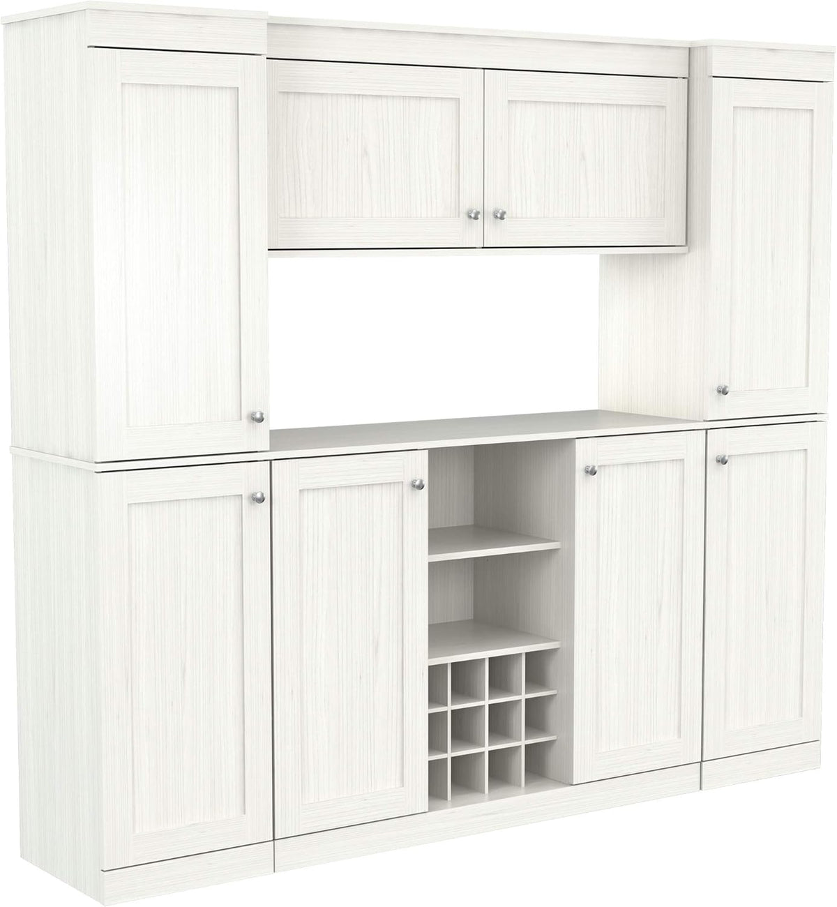 4-Piece Buffet Storage System with 2 Tall/Slim Cabinets, Washed Oak C90462