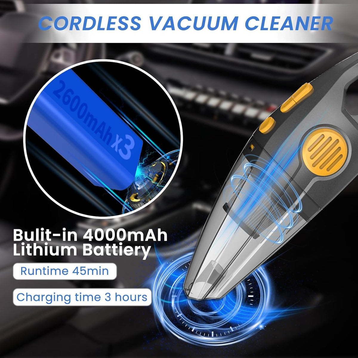 Cordless Rechargeable Portable Vacuum (Gray & Black) X9561