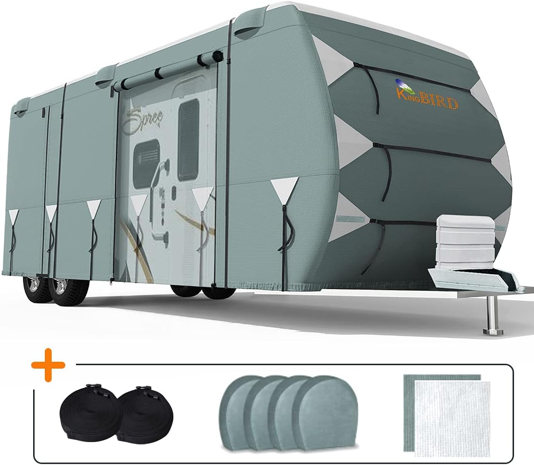 22'-24' Waterproof Breathable RV Cover with Straps & Tire Covers N6303