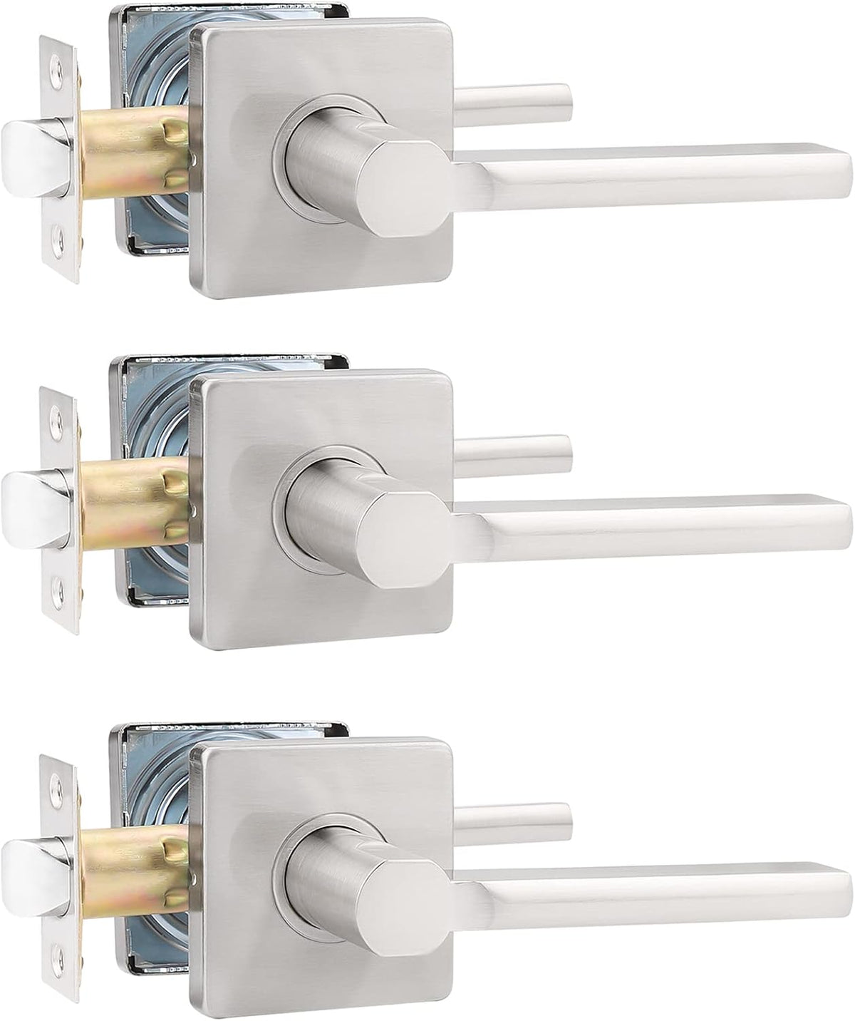 2 Pack Square Privacy Door Lever in Satin Nickel J4146