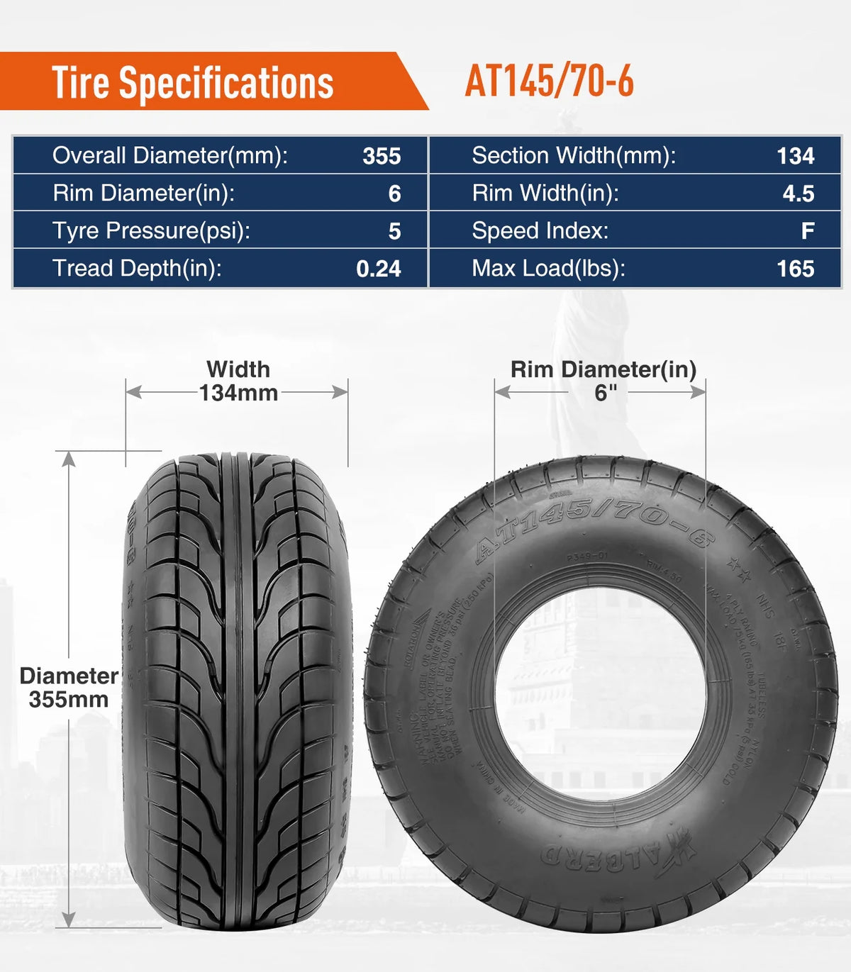 145/70-6 Go Kart ATV Tires Set 2 K4329