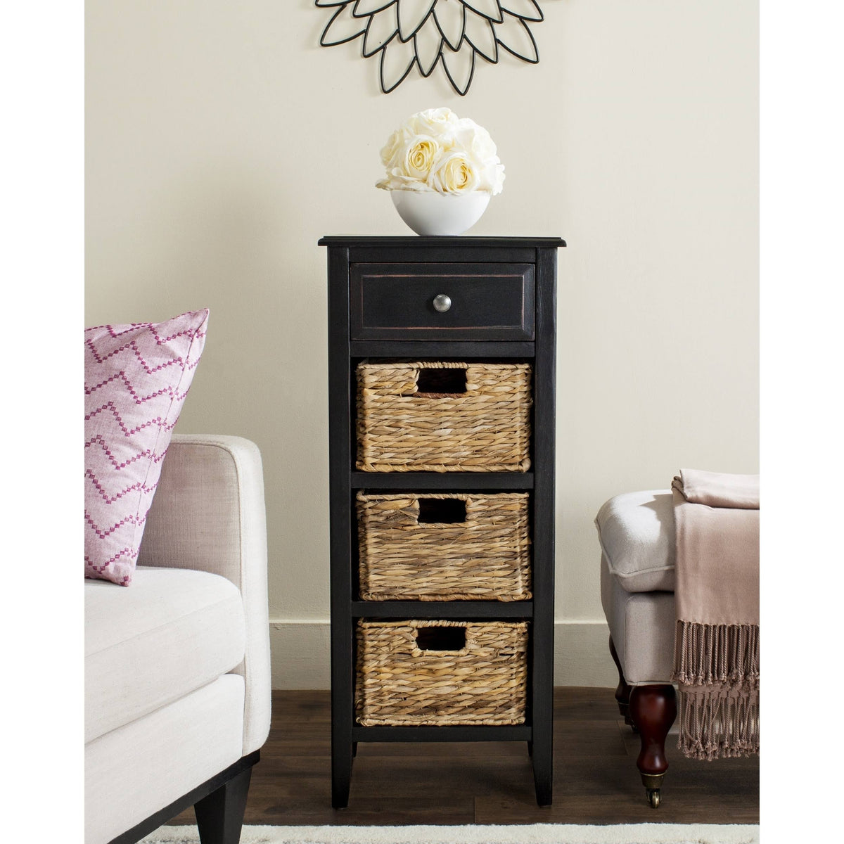 Distressed Black Drawer Side Table I555142