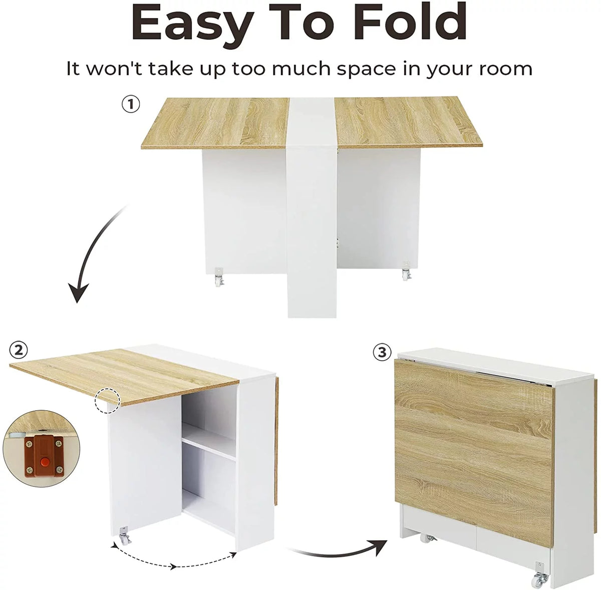 Folding Dining Table with 6 Wheels and 2 Storage Racks N908