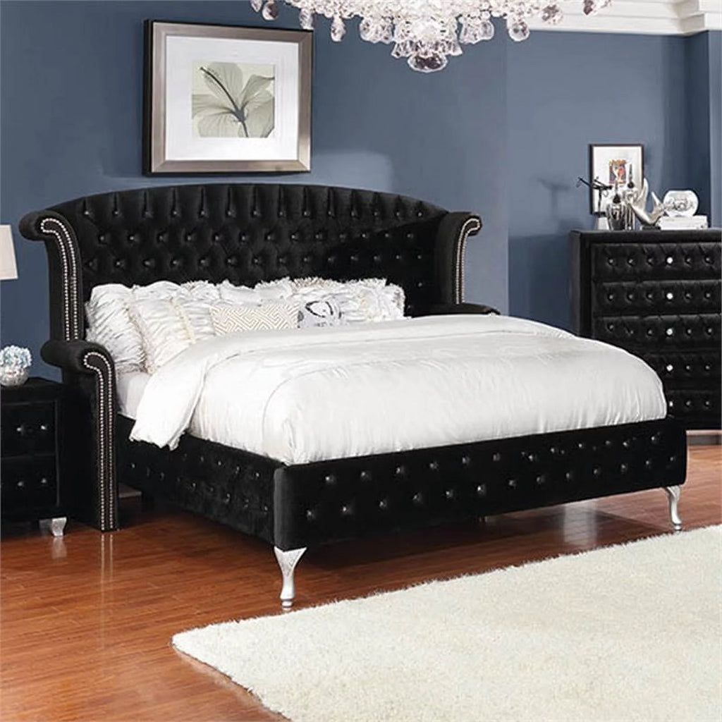 Black Tufted Wingback California King Bed G160