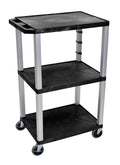 42x22 3-Shelf AV Cart, Nickel Legs, Black Shelves Y8066
