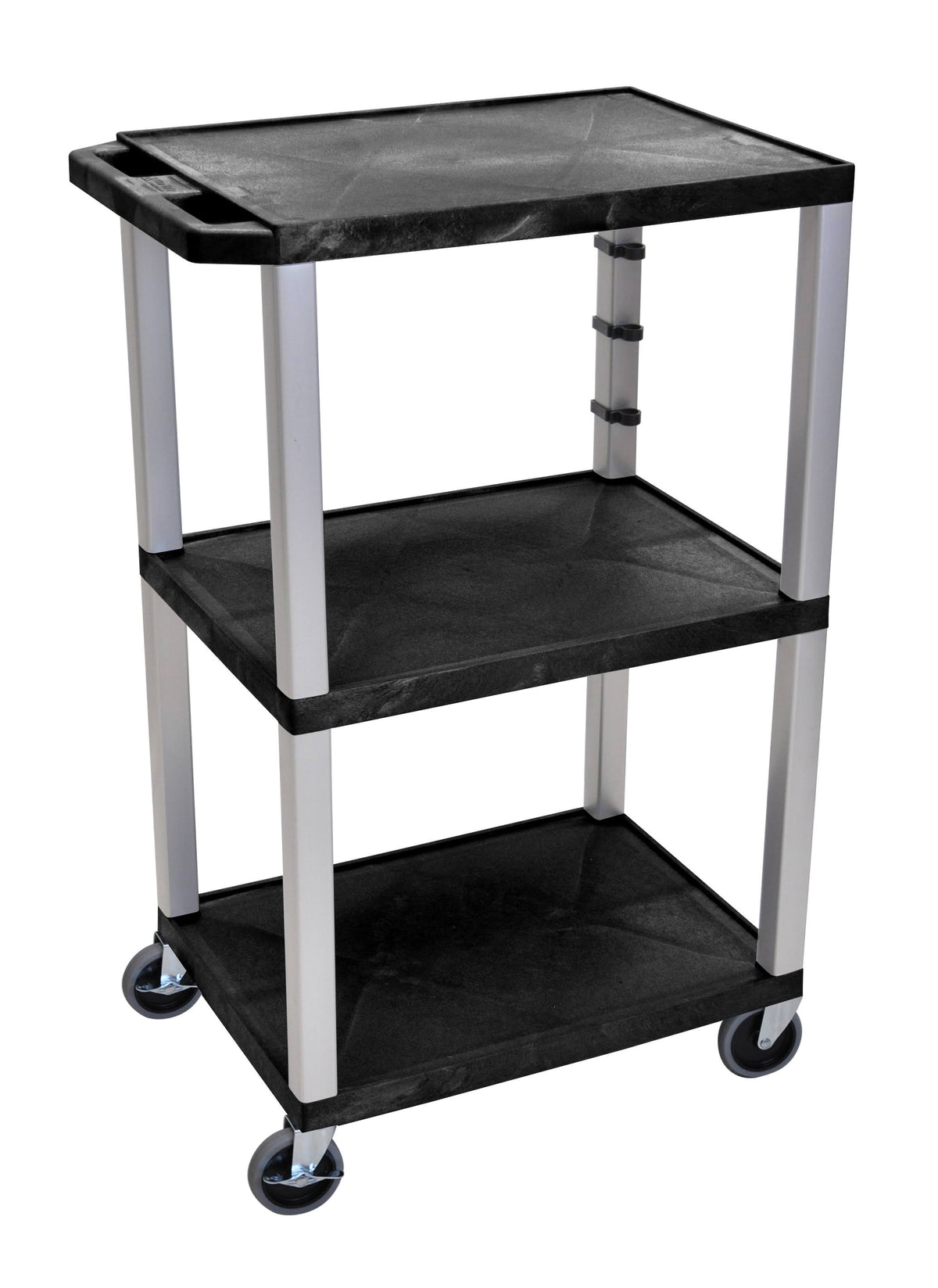 42x22 3-Shelf AV Cart, Nickel Legs, Black Shelves Y8066