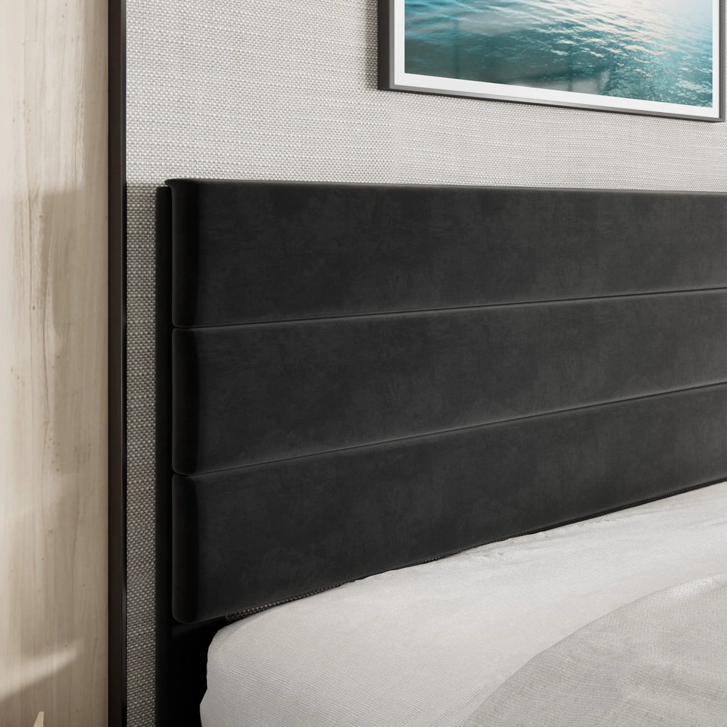 Full Size Platform Bed Frame with Upholstered Fabric Headboard F715534