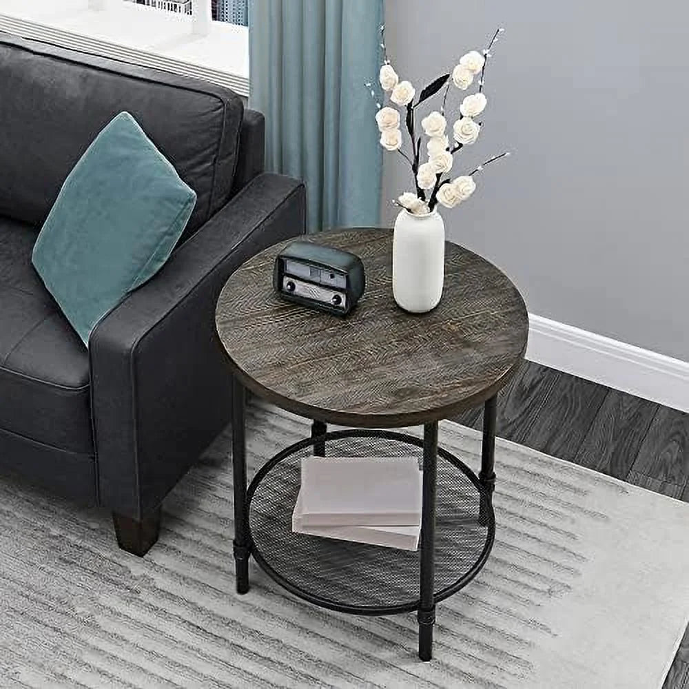 Round Coffee Table with Casters Metal Legs Solid Wood Brushed Black I665