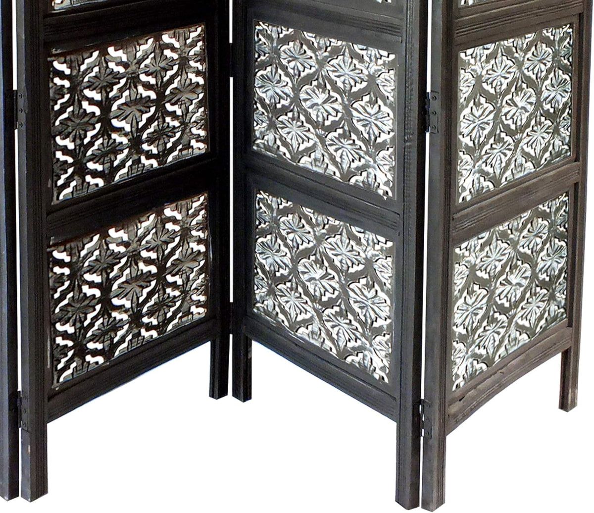 Black and White Four Panel Mango Wood Room Divider R9369