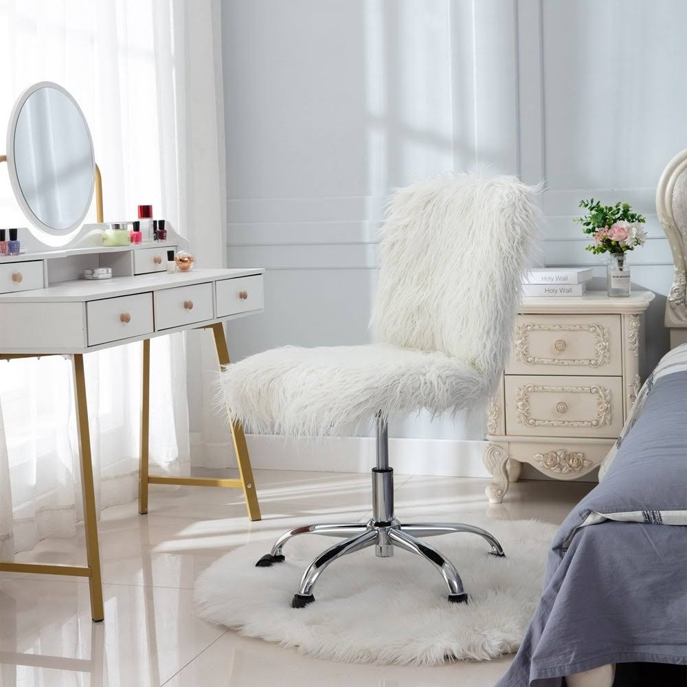 White Faux-Leather Armless Office Chair J401
