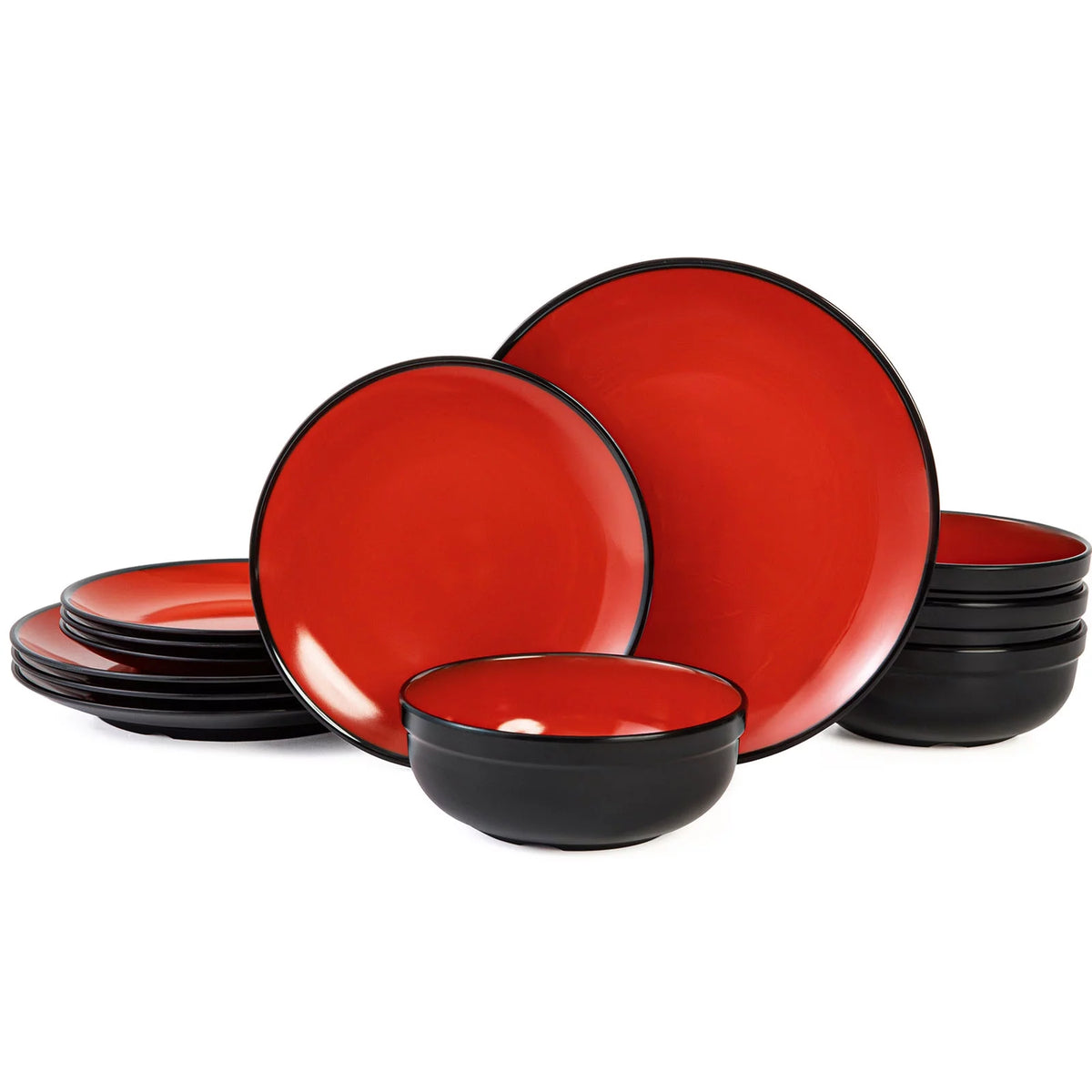 12-Piece Melamine Dinnerware Set with Bowls and Plates D717