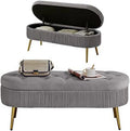 Faux Fur Ottoman Bench with Golden Metal Legs I768644