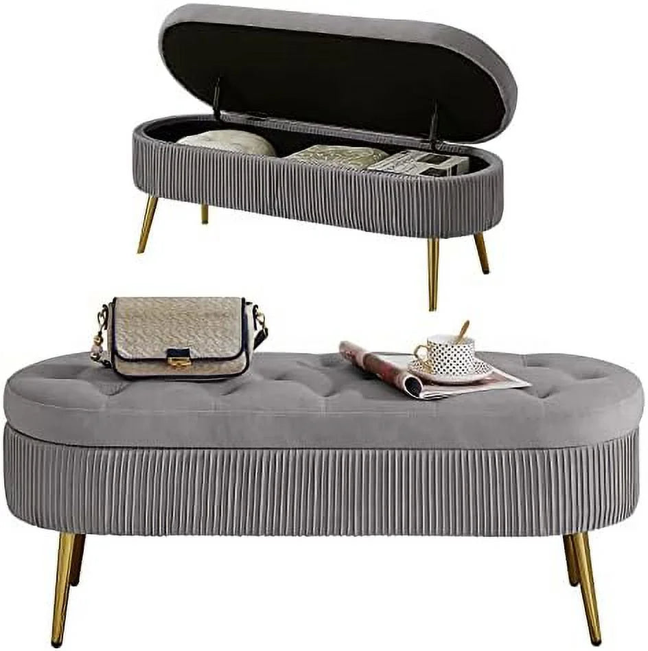 Faux Fur Ottoman Bench with Golden Metal Legs I768644