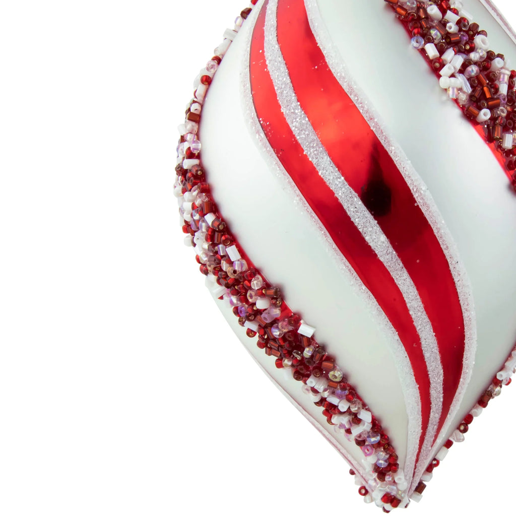 Set of 2 White and Red Glass Christmas Ornaments X4704