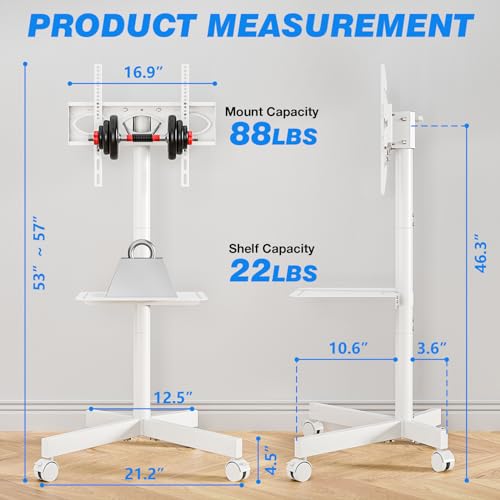 Mobile TV Cart for 23-60 Inch TVs, Height Adjustable Rolling Floor Stand with Wheels, Max VESA 400x400mm T962