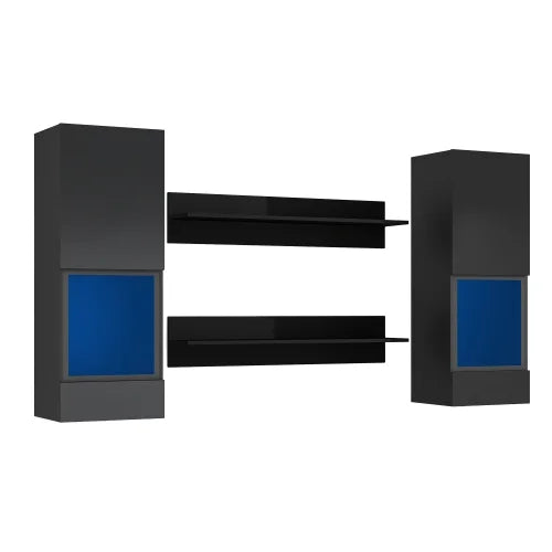 4 PCs High Gloss Wall Mount Floating Entertainment Center with RGB Lights J456