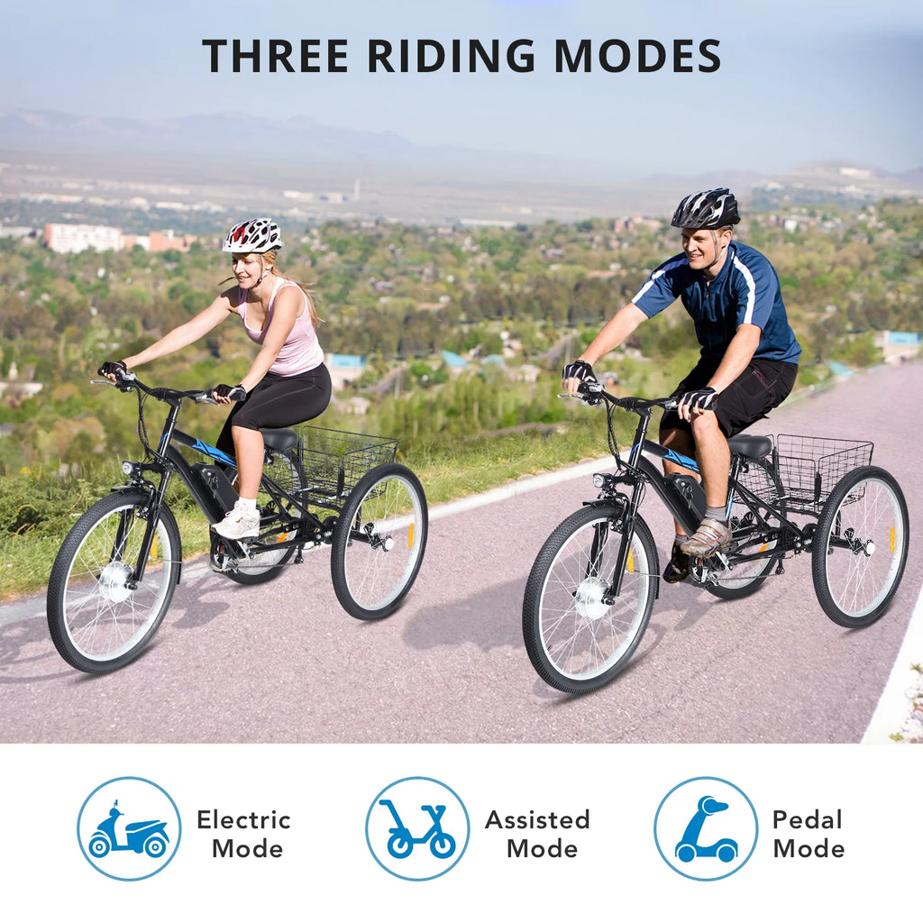 36V 350W 10AH 3 Wheels Fat Tires Electric Tricycle with Rear Basket, Blue C5423