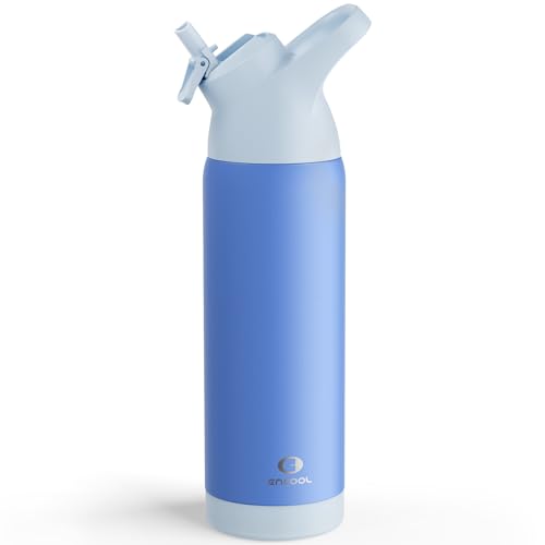 24 oz Black Insulated Stainless Steel Water Bottle with Straw A415