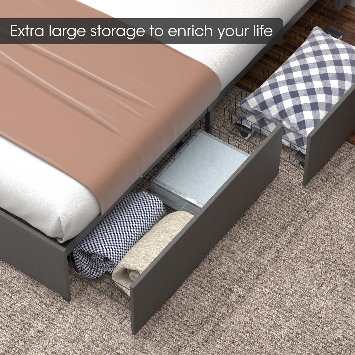 Queen Size Upholstered Platform Bed Frame with 4 Storage Drawers J712500