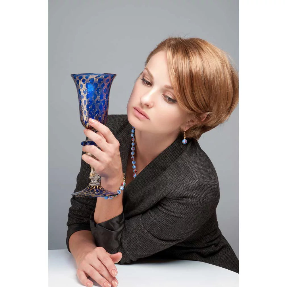 Blue and Gold Murano Glass Goblet Y2380