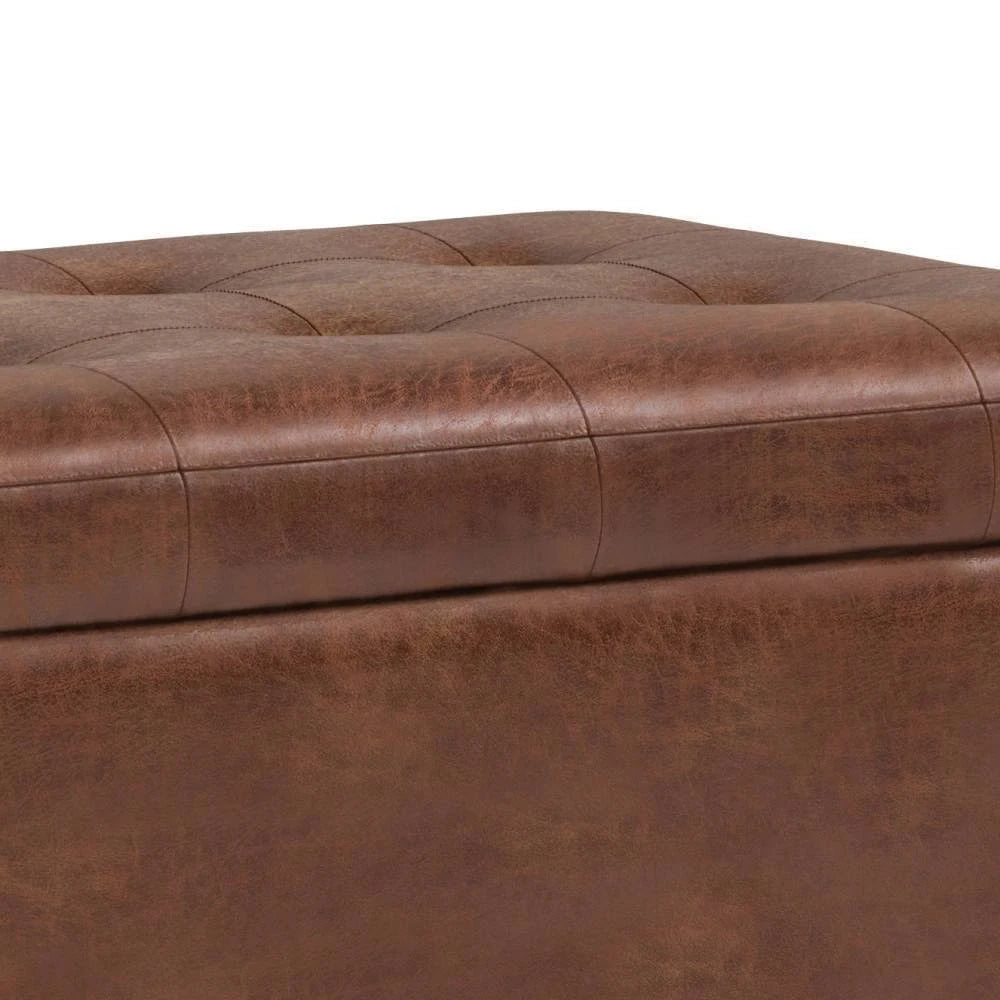 Distressed Saddle Brown Faux Leather Storage Ottoman J6582