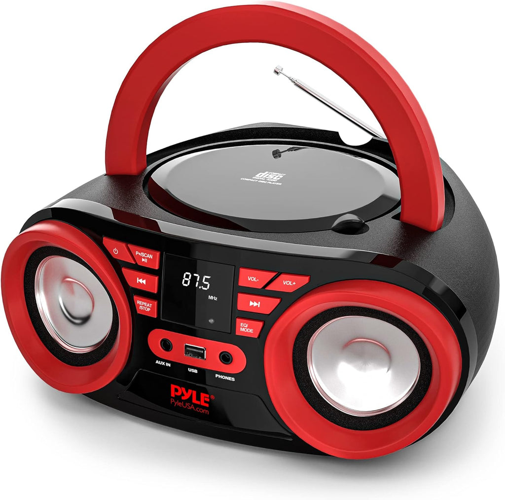 Red Black Portable CD Player Bluetooth Boombox Speaker W113726