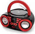 Red Black Portable CD Player Bluetooth Boombox Speaker W113726