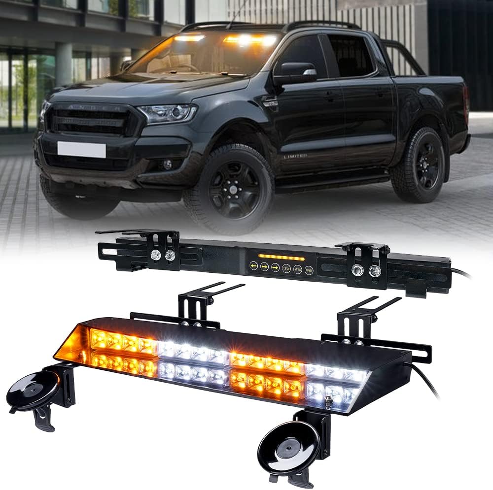 32 LED Dual Visor Strobe Light Bar with Split Deck Brackets & Vacuum Sucker, White/Red W5266