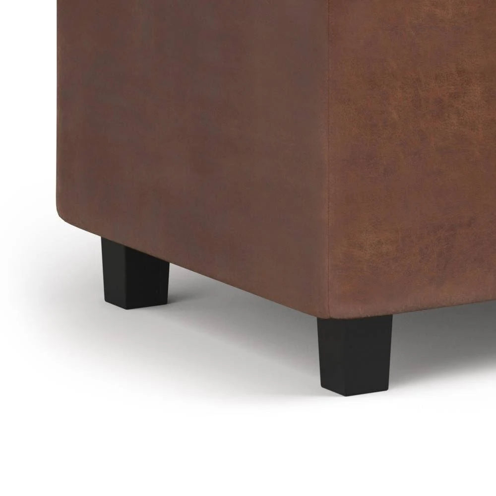 Distressed Saddle Brown Faux Leather Storage Ottoman J6582