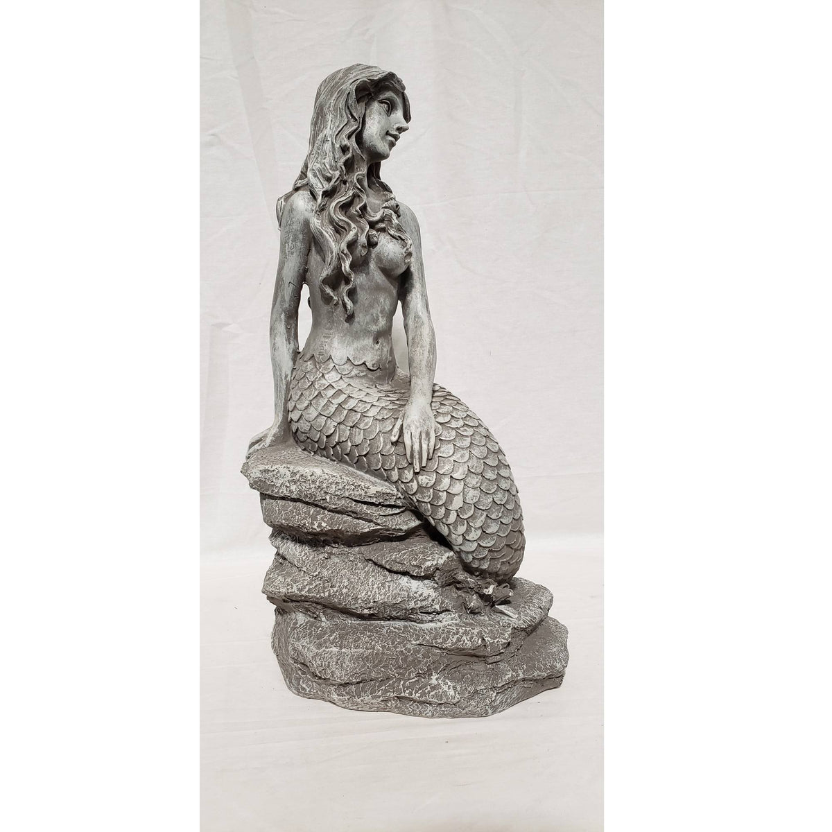 Gray Whitewashed Ceramic Mermaid Statue G14598