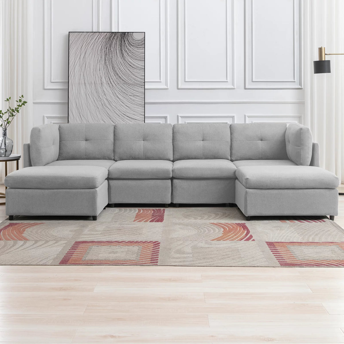 118" Convertible Linen Sectional Sofa with Ottomans E898193