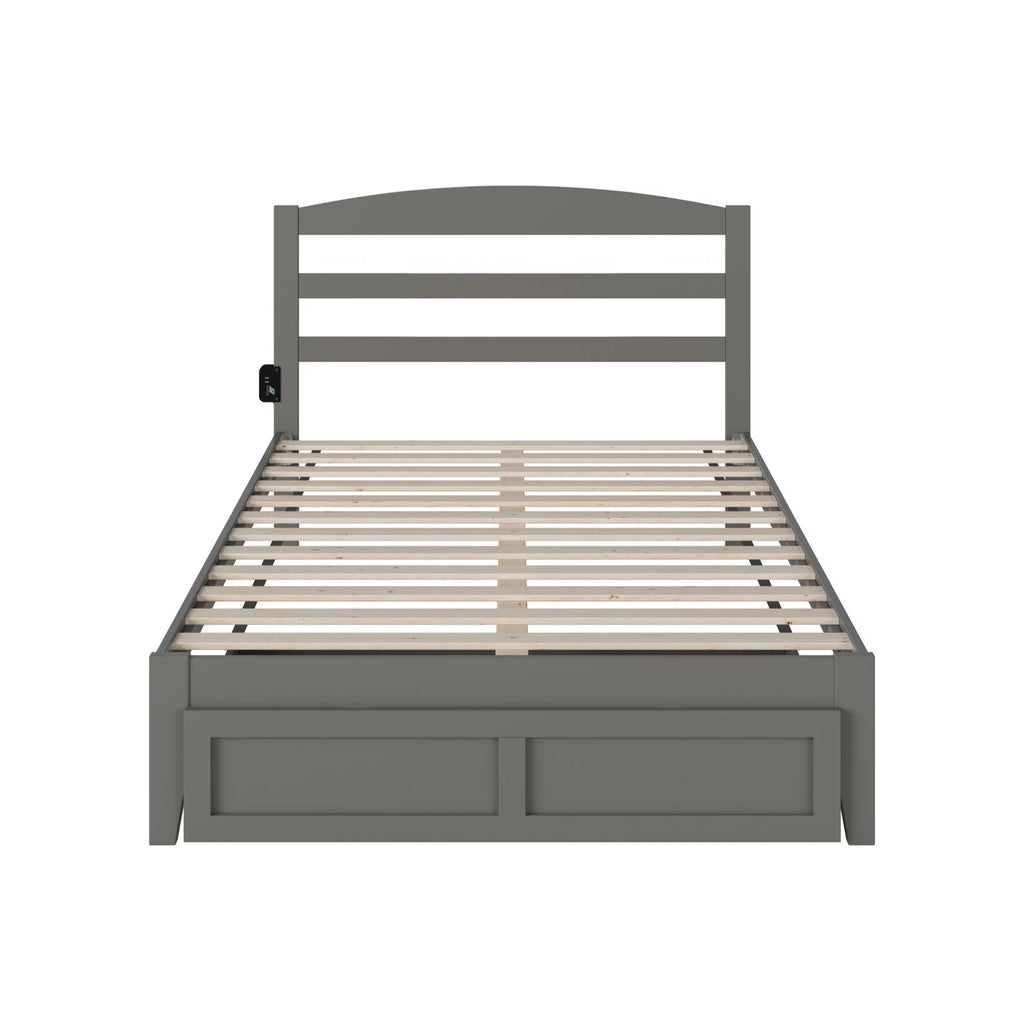 Solid Wood Full Bed with Drawer in Gray P802