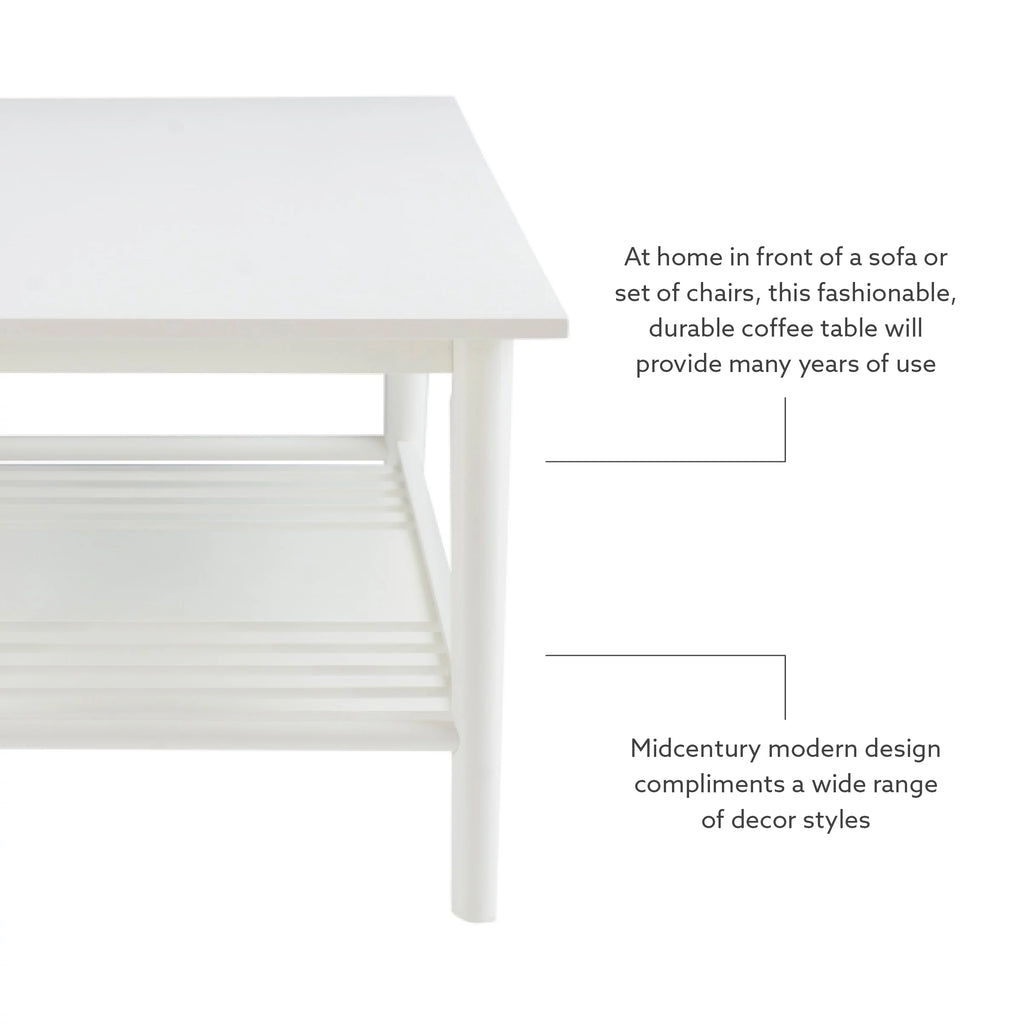 White Mid-Century Coffee Table with Shelf H75616