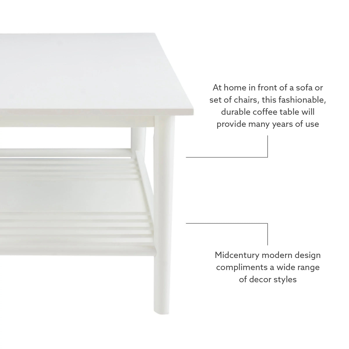 White Mid-Century Coffee Table with Shelf H75616