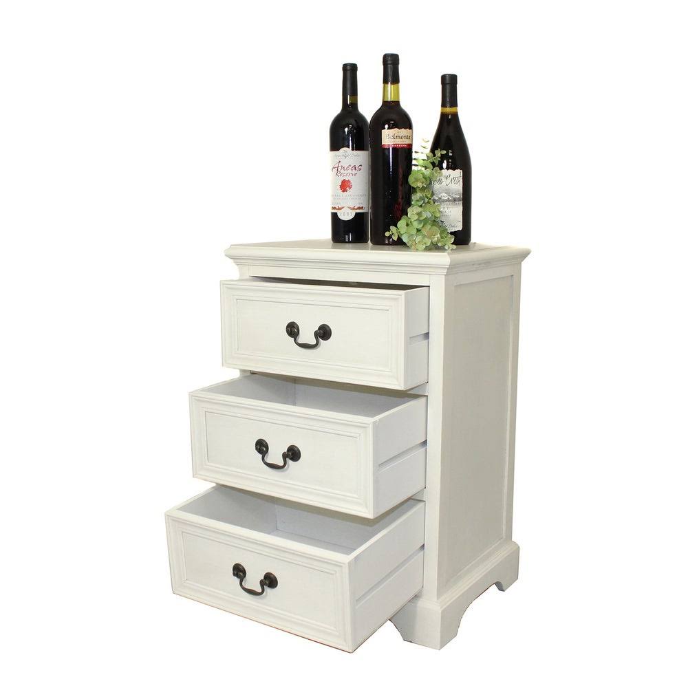 Antique White Solid Wood 3-Drawer Night Stand Q180