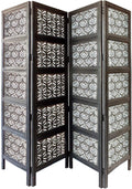 Black and White Four Panel Mango Wood Room Divider R9369
