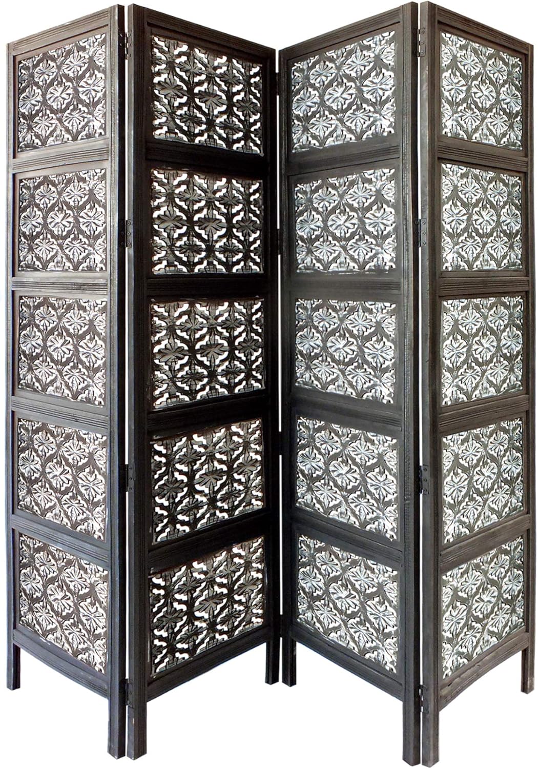Black and White Four Panel Mango Wood Room Divider R9369