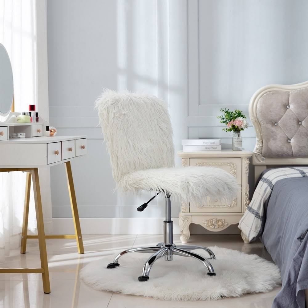 White Faux-Leather Armless Office Chair J401
